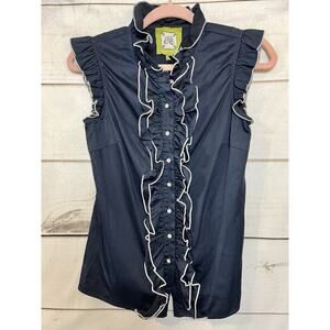 Elizabeth McKay Too Size 2‎ Navy With White Trim Ruffles